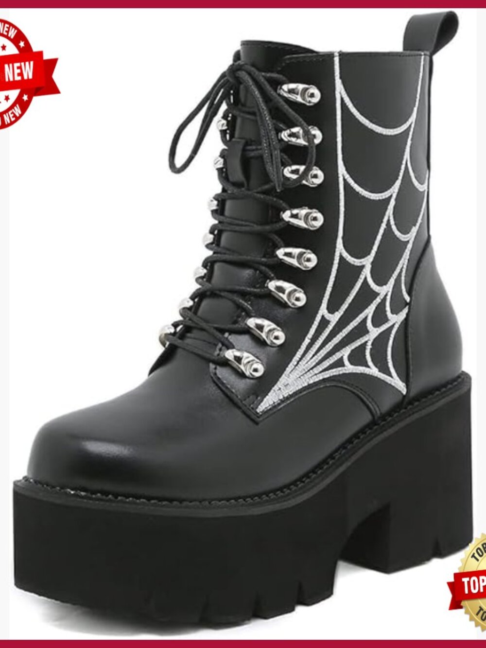 Chunky Platform Ankle Boots with Chain Detail Lace Up Zipper Combat Style